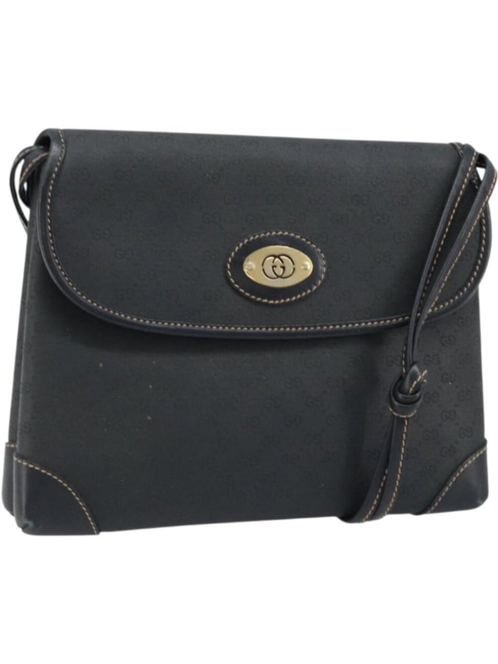 GUCCI Micro GG Supreme Shoulder Bag PVC Black Gold 007 92 5548